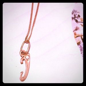 Rose Gold Necklace Letter Initial J Sparkle 14K